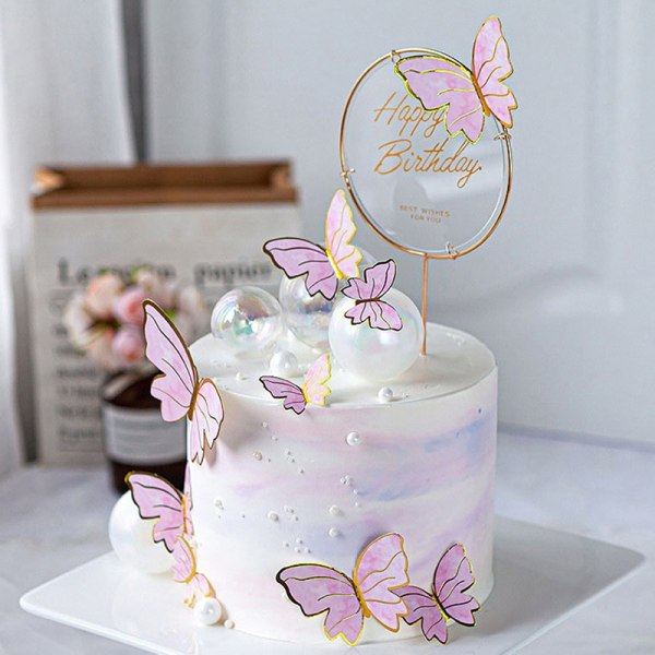 Lilla Rosa Butterfly Cake Dekor Gratulerer med dagen Cake Topper Hanne - Perfet A