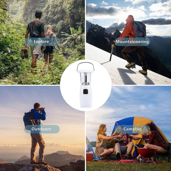 Solar Håndsving Dynamo Campinglanterne - Bærbar 6 Led Vind Op Lampe Dynamo lommelygte med Foldbar Krog Campinglanterne Lys-Perfekt 4PCS White