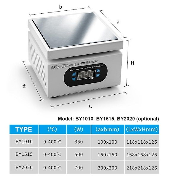 Aluminiumplatta Värmestation Elektronisk Varmplatta Bord Förvärmning PlatCompatible withm 0-400℃ Kompatibel med BGA Plantin-Perfet BY1010 - EU Plug