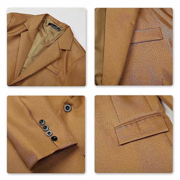 Mænds Business Casual Klassisk Hakket Lapel Dobbelt Slids Ensfarvet Enknaps Blazer - Perfekt Light Brown XS