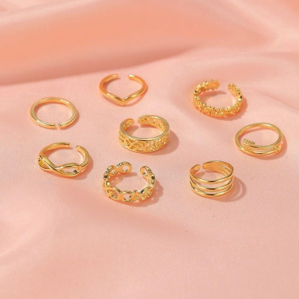 Justerbare tåringe til kvinder Summer Beach Rose Gold Sølv Hypoallergen Open Toe Ring Sæt - Perfet Gold