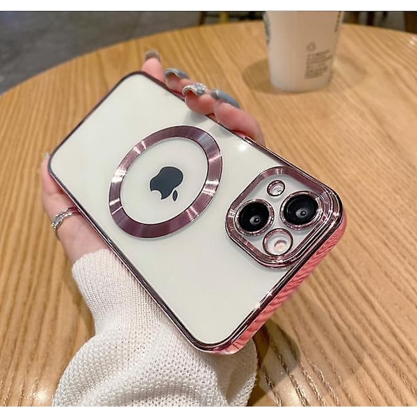 Klart Magnetisk Telefoncover til iPhone 14 13 12 11 Mini Pro Max Plus med MagSafe-Perfekt Pink iPhone 14 Pro Max