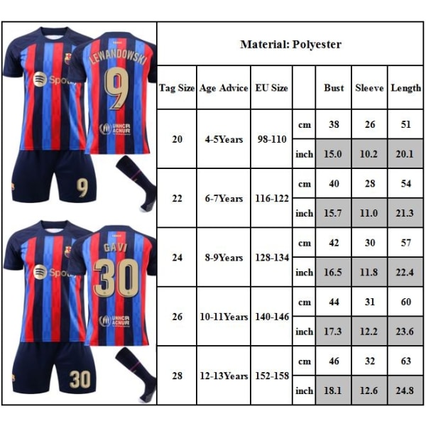Barcelona Home No. 10 Messi No. 9 Lewandowski Sportswear Set - Perfet #8 4-5Y
