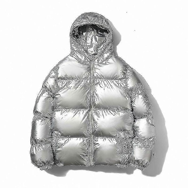 Hooded Shiny Pufferjackor Vinterjackor för Män - Perfekt silver M