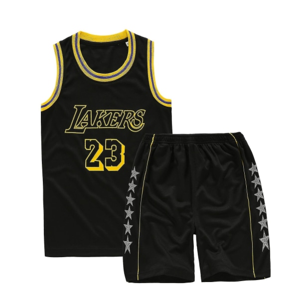 Lakers #23 Lebron James Jersey No.23 Basketball Uniform Set Kids VY Yellow - Perfet Black 3XS (85-95cm)