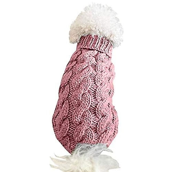 Pet Dog Turtleneck strikket genser Vintervarmer Fortykningsgenser Strikket heklet frakk Klær for liten middels stor hundevalp - Perfet Pink L