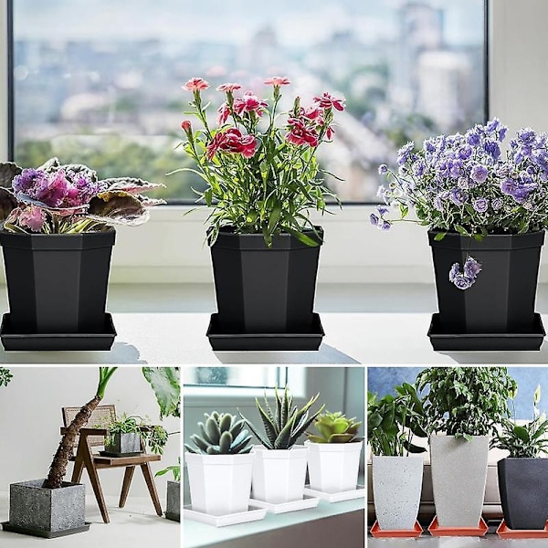 5 st. Kvadratiska Blomkrukafat i Plast för att Fånga Överskottsvatten och Jordspill - Perfekt för Inomhusväxter Red 12Inch
