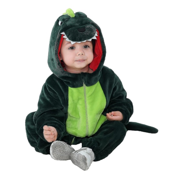 Småbørnsdinosaurkostume Sødt hættekostume til børn Halloween - Perfet 6 12 Months A Dark Green Dinosaur