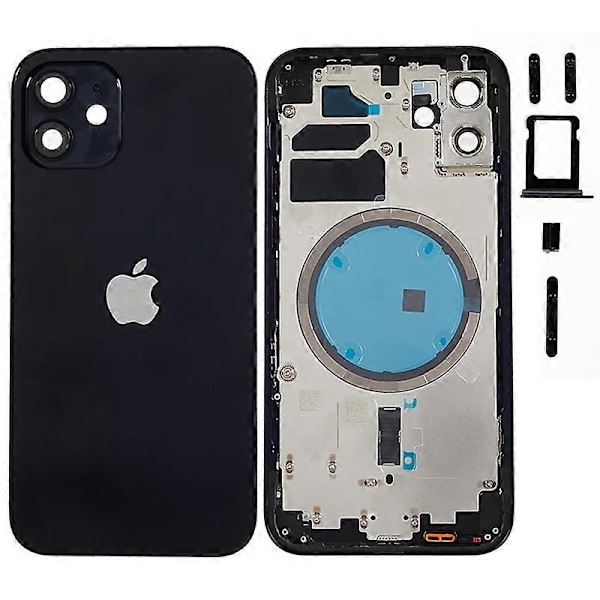 Kompatibel med iPhone 12 6.1 tommer Bak Batterideksel + Midtre Plate Ramme + Sideknapper Erstatning - Perfekt Style F