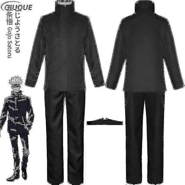 2023 - Anime Jujutsu Kaisen Gojo Satoru Cosplay-asu - Yläosa, Housut, Silmälappu, Halloween-juhliin, Miesten Uniformu, Peruukki - 1-1-Täydellinen Black Package 4 XXXL