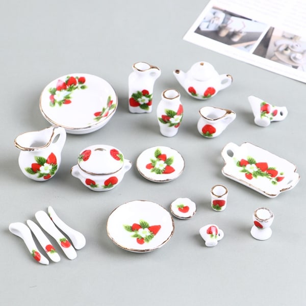 Sett Dukkehus Miniatyr porselensfat i keramikk - Perfet
