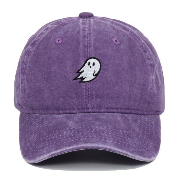 Ghost-broderad denim-tvättad cap - Perfet Purple