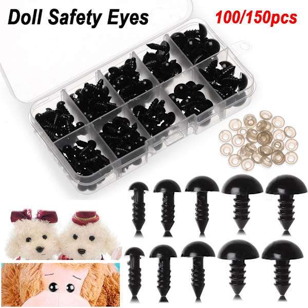 Plast med låda DIY-tillbehör Djurdocka säkerhetsögon 150PCS