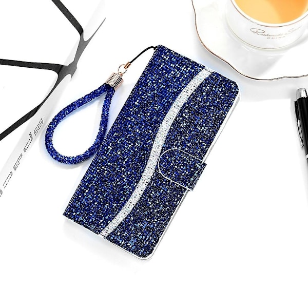 Glitter Puder Läderfodral Kompatibelt med Samsung Galaxy A15 5G-Perfet Blue