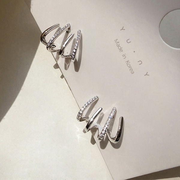 Ørering Claw Ear Hook Clip Øreringe Kvinder Firkantet Indstilling - Perfet Silver