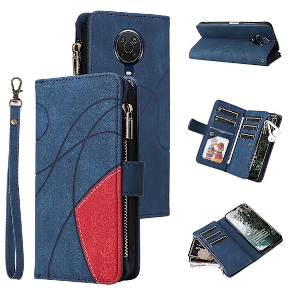 Plånboksfodral för Nokia G20/G10 med blixtlåsficka, nio kortplatser, PU-läder, magnetiskt spänne, kompatibel med Nokia G20/G10 - Perfekt Blue