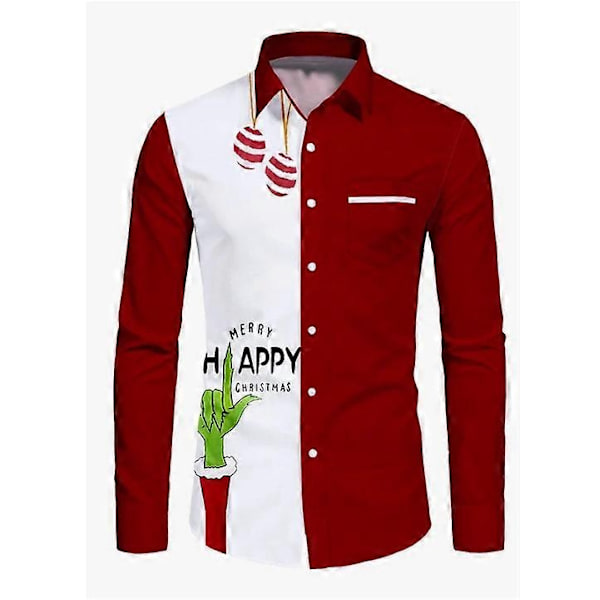 Herrar Business Casual Långärmad Skjorta Glimmande Guldträdälg Tryck Julskjorta-Perfekt red333 4XL