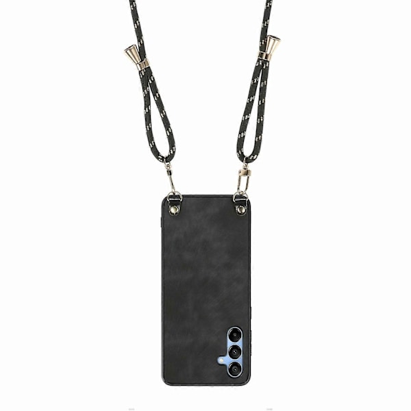 Kompatibel med Samsung Galaxy A16 5G A16 4G Deksel Retro Tekstur Lærbelagt PC+TPU Telefondeksel med Hengende R-Perfet Black