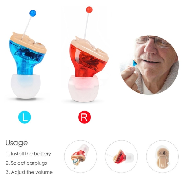 Mini hörapparat osynlig öronassistent för äldre - Perfet blue+red