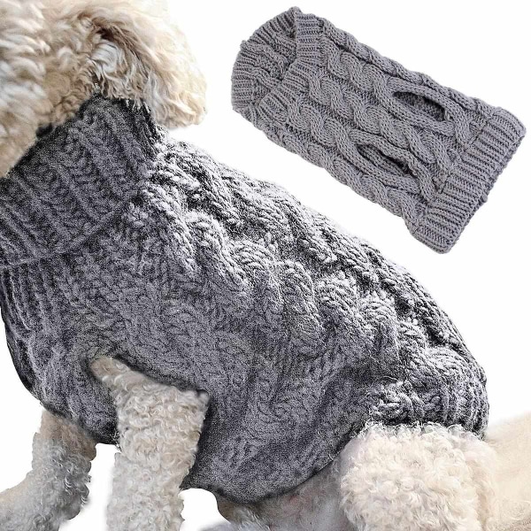 Pet Dog Turtleneck strikket genser Vintervarmer Fortykningsgenser Strikket heklet frakk Klær for liten middels stor hundevalp - Perfet Grey S