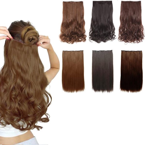 Clip-on Hair Extensions - Krøllet og glat hår -60 cm - Vælg farve! - Perfekt LightBrown Lockigt - Ljusbrun