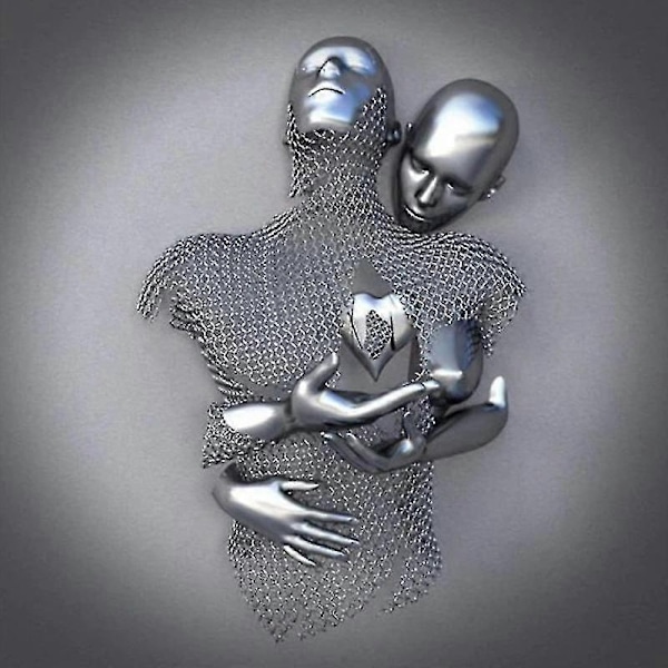 Silver fd29 40x40cm kärleks hjärta grå - 3D konst vägg metall figur skulptur par hängande målning - perfekt