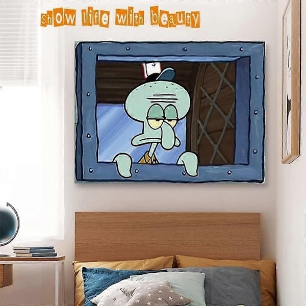 FENDROM Rolig Bläckfisk Cartoon Väggbonad Hängande Roligt Meme Bakgrund Fönsterdesign Heminredning för Sovrum Vardagsrum-Perfekt 100 x 150 cms