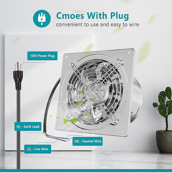 Hg Power 6 tums köksfläkt, kraftfull badrumsfläkt med spjäll, bärbar fönsterliten rökutsugsventilationsfläkt för butik-Perfekt 6 inch with Switch