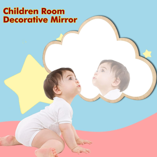 Børnesikker ægte akrylspejl, vægspejl til børn i soveværelset (sky)