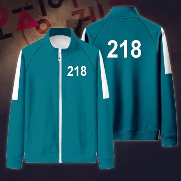 Squid Game Jacka Byxor Rollspel Sport Dragkedja Cardigan Nummer 218 Tryckt Fick Sweatshirt Set - Perfekt 4XL