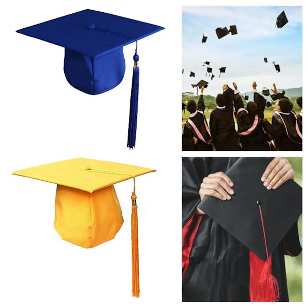 Unisex Bachelorhue 2023 med Kvastpynt - Ensfarvet Klassisk Stil, Flad Top - Perfekt til Graduation Blue