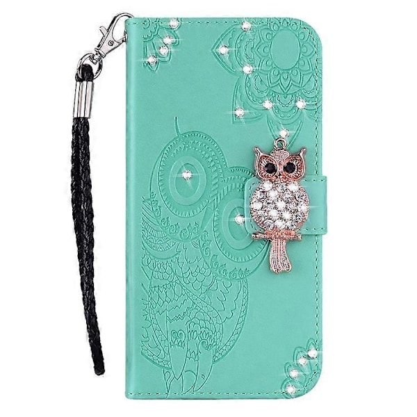 Kompatibel Kompatibel med Samsung Galaxy A54 5G Strass Telefonfodral Präglad Uggla Blomma Läderfodral med Ställ Plånbok-Perfekt Indigo