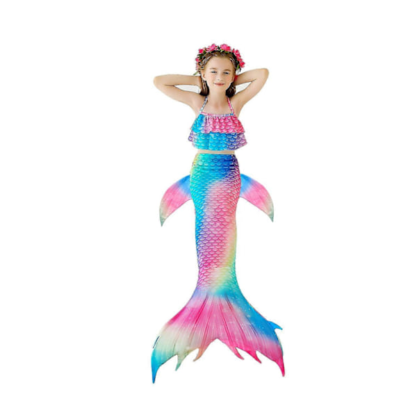 3 st/set Flickor Sjöjungfrusvans Baddräkt Barn Sjöjungfru Ariel Cosplay Kostym Fantasy Strand Bikini Set-Perfekt Rainbow Vest 140cm