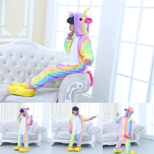 Børn Unicorn Piger Dreng Børn Sød Fantasy Plys Costume Jumpsuit - Perfet Rainbow 110cm