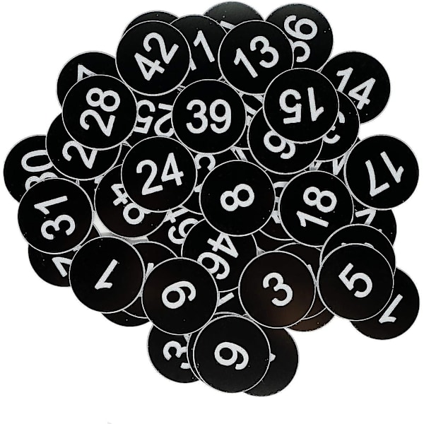 Nummererte merkelapper - Graverte nummererte merkelapper, ID-merkelapper, nøkkelmerkelapper uten hull - Perfekt 51-100 Black