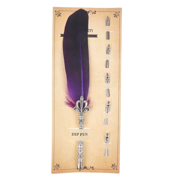 1 set fjäder reservoarpenna kalligrafi penna med 5 spetsar metall - Perfet Purple