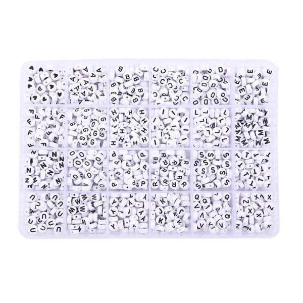 DIY - Perleboks - Bogstavperler - 1400 stk + Elastisk tråd - Perfet white