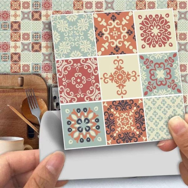 25 klistermærkefliser 15x15 cm firkantet med flisemønster (flerfarvet) - Perfet