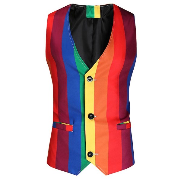 Allthemen Mens Casual Rainbow Stripes Slim Vest - Perfet M