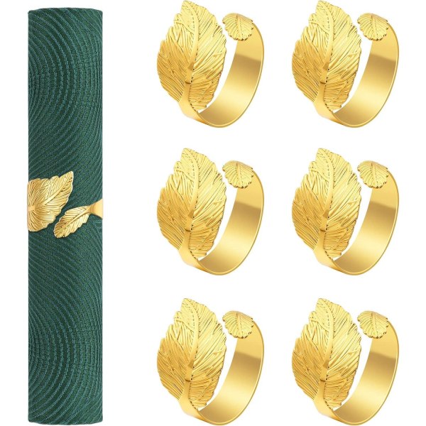 6 kultalehden muotoista metallista lautasliinarengasta, haalistumaton ja ruosteenkestävä - Perfet