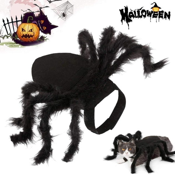 Pet Black Spider Kostym Hund Katt Halloween Spider Cosplay Outfit - Perfet M (90cm)