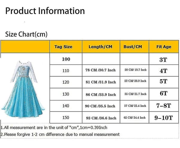 Elsa Pige Cosplay Kostume Kjole - Perfekt 7T