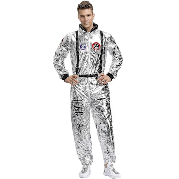 Halloween Astronaut Sølvrummand Cosplay Kostume Rumdragt Mænd Kvinder Jumpsuit Halloween Karneval Party Dress Up Gave Suit-Perfet Men S