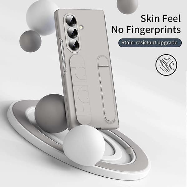 Kompatibel med Samsung Galaxy Z Fold7 5G Telefonfodral Ställ Handledsband PC Silikon Mobilskal - Perfekt Titanium Grey