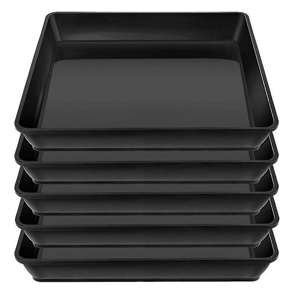 5 st. Kvadratiska Blomkrukafat i Plast för att Fånga Överskottsvatten och Jordspill - Perfekt för Inomhusväxter Black 10 inches
