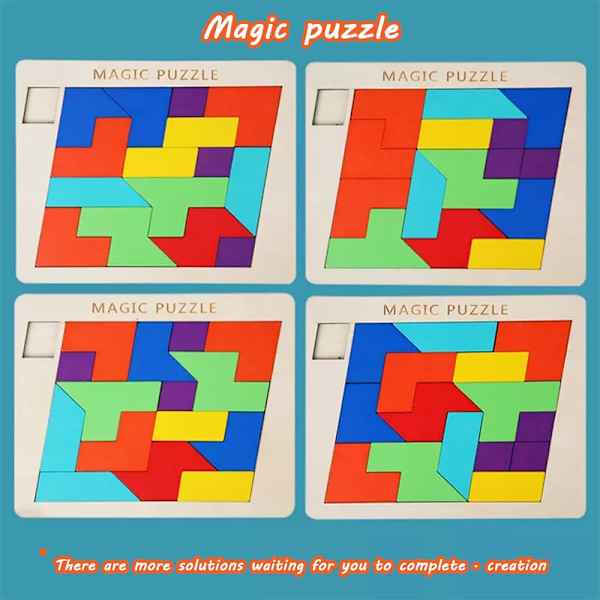 träpussel Geometriska Tangram Teasers Jigsaw Pedagogiska leksaker - Perfet