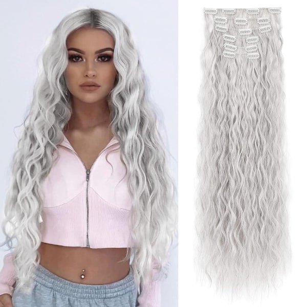 Clip In Hair Extensions. 6 st Curly 24" lång syntet - Perfet