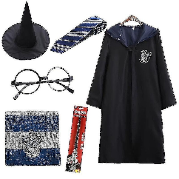 7 st/set för Magic Wizard Maskerad Cape Mantel Hogwarts Skoluniform-Perfekt 6Pcs Blue Kids 145