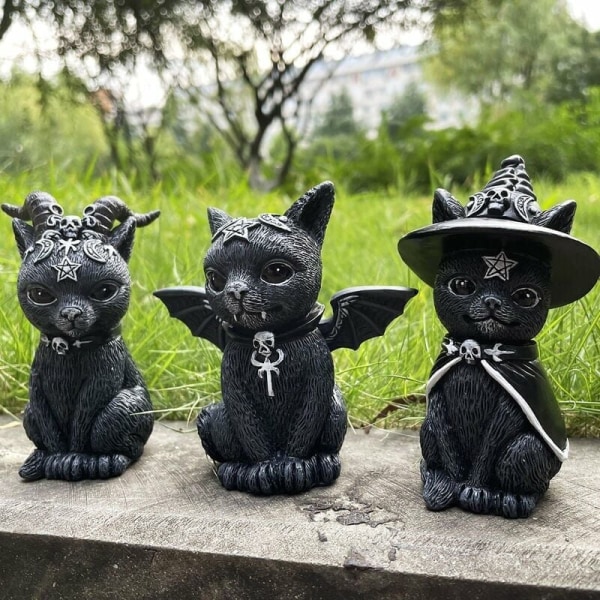 Halloween Magic Cat Harts Hantverk Prydnad Djurskulptur Present Skrivbordsdekoration Juldekoration (3 delar) - Perfet