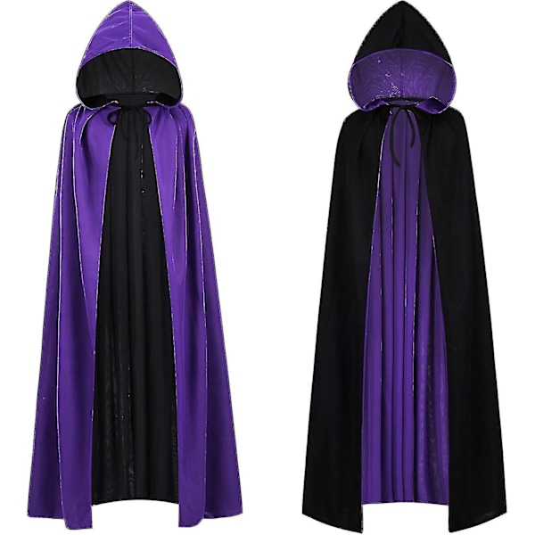 Vendbar Kappe til Voksne og Børn, Påske Halloween Julekappe Udklædning Vampyr Heks Troldmand Rollespil Kappe - Perfekt Black Purple 120cm